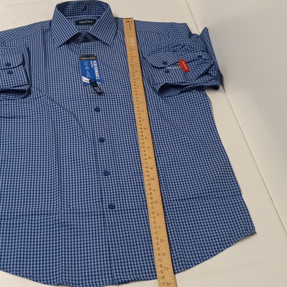 Nautica|long sleeve Dress shirt slim fit Mens Sz 14/14 1/2 32/33 Small plaid NWT - Picture 8 of 12